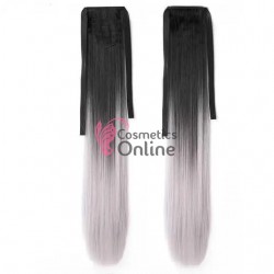 Extensie de par coada dreapta cu snur si pini 65 cm Ombre Brunet cu Gri Argintiu CYF7154288A1